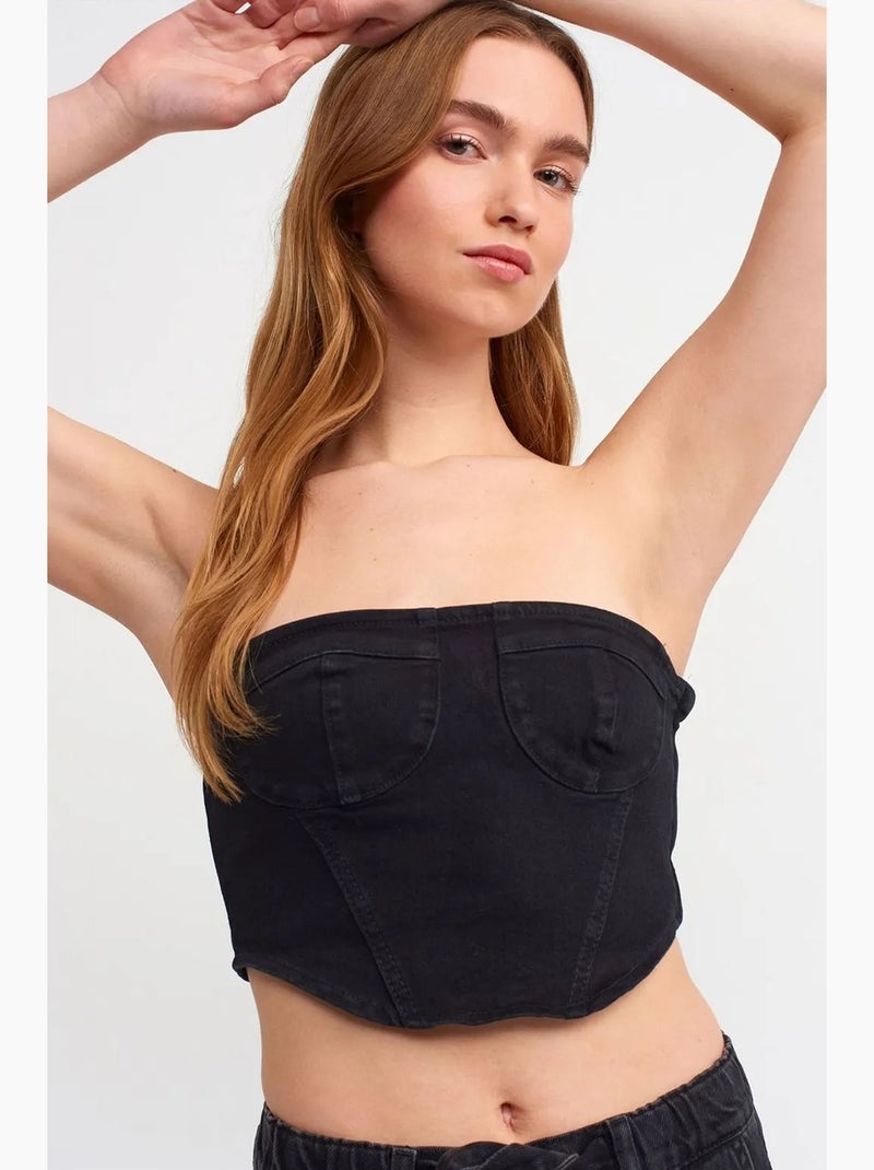 Aansluitend strapless denim crop top dilvin Zwart - Kiabi