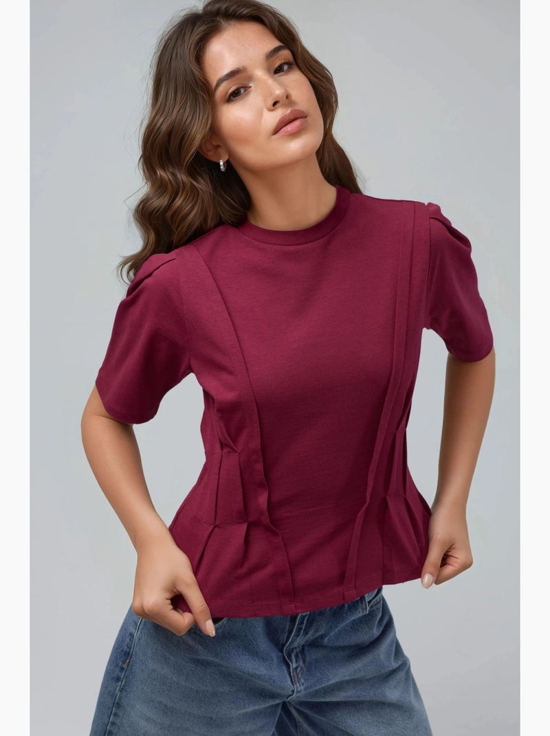 Aansluitend t-shirt met ronde hals hiccup Kasjmierrood - Kiabi