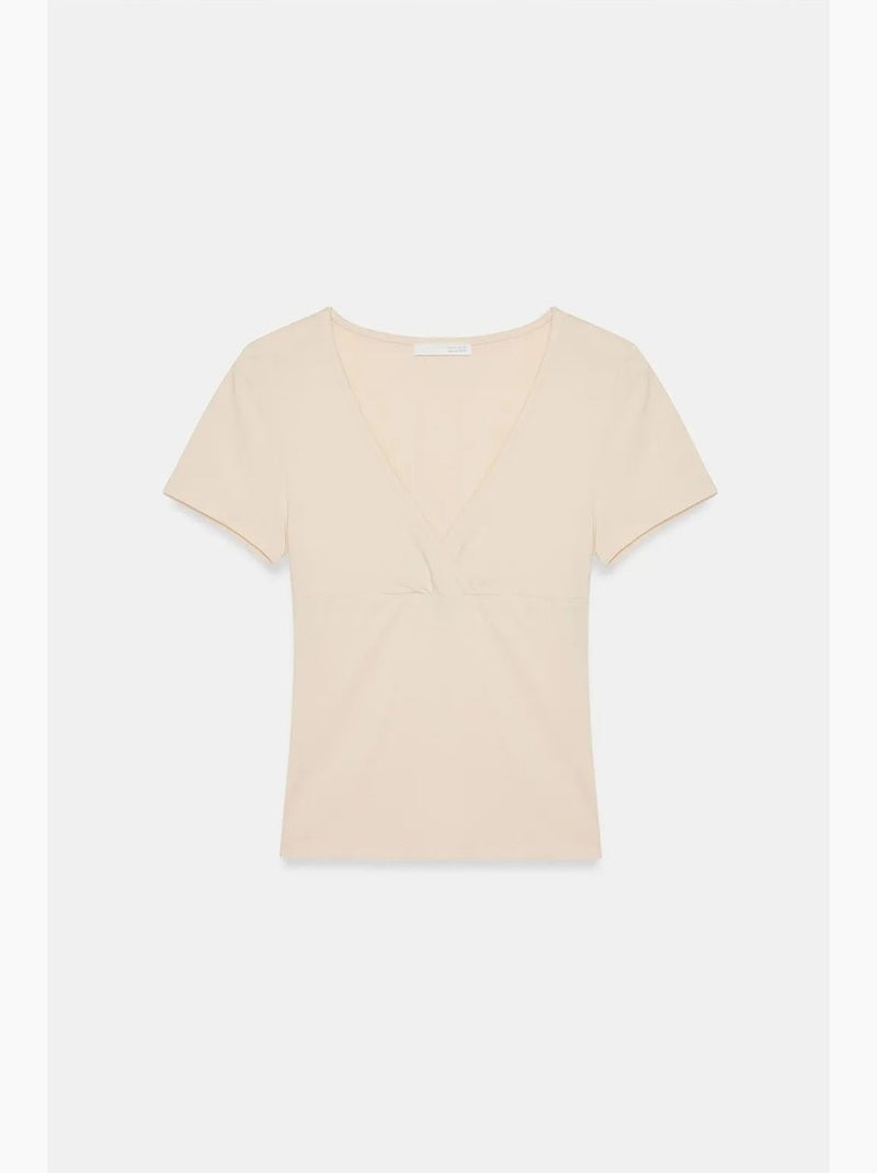Aansluitend t-shirt met v-hals en korte mouwen dilvin Klei-beige - Kiabi