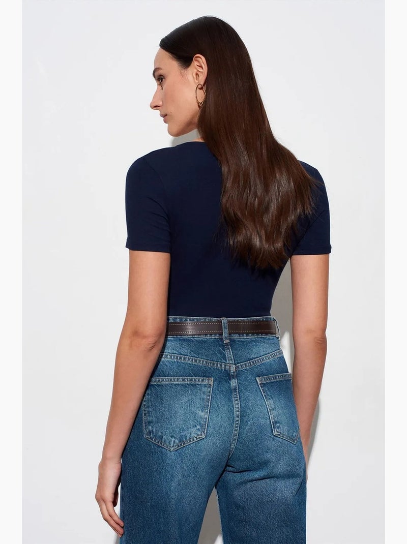 Aansluitend t-shirt met v-hals en korte mouwen dilvin Marineblauw - Kiabi