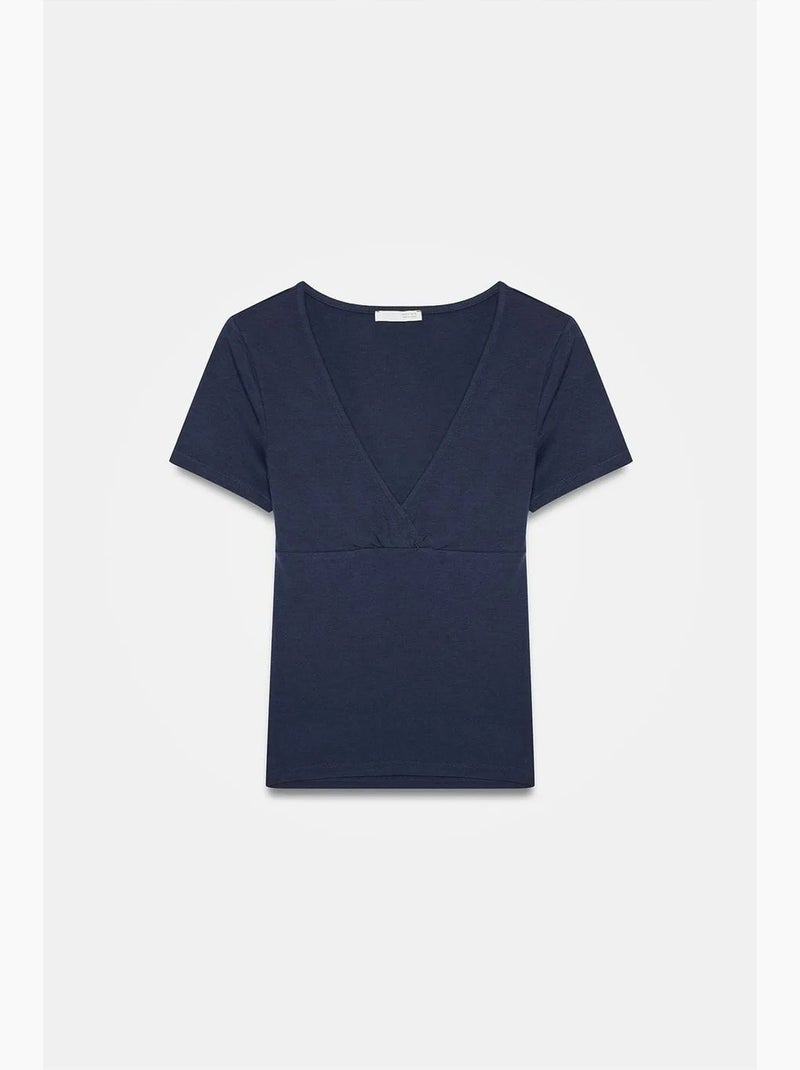 Aansluitend t-shirt met v-hals en korte mouwen dilvin Marineblauw - Kiabi