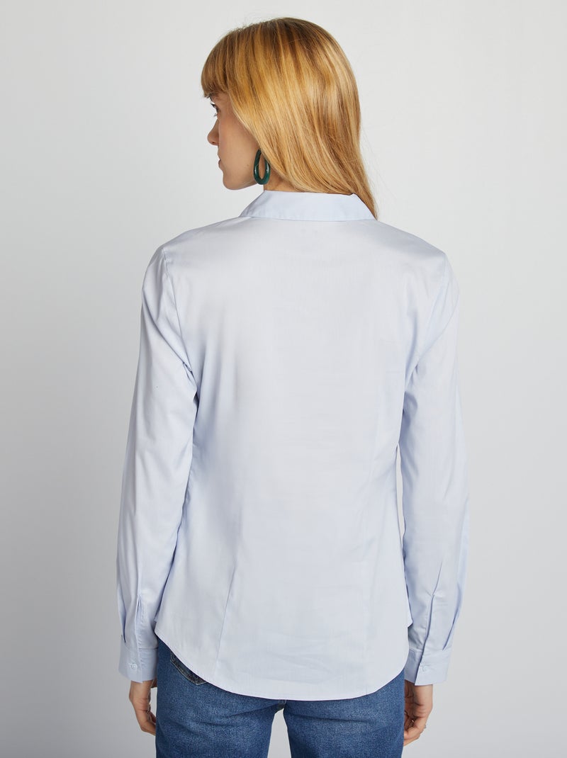 Aansluitende blouse met Italiaanse kraag blauw grijs - Kiabi