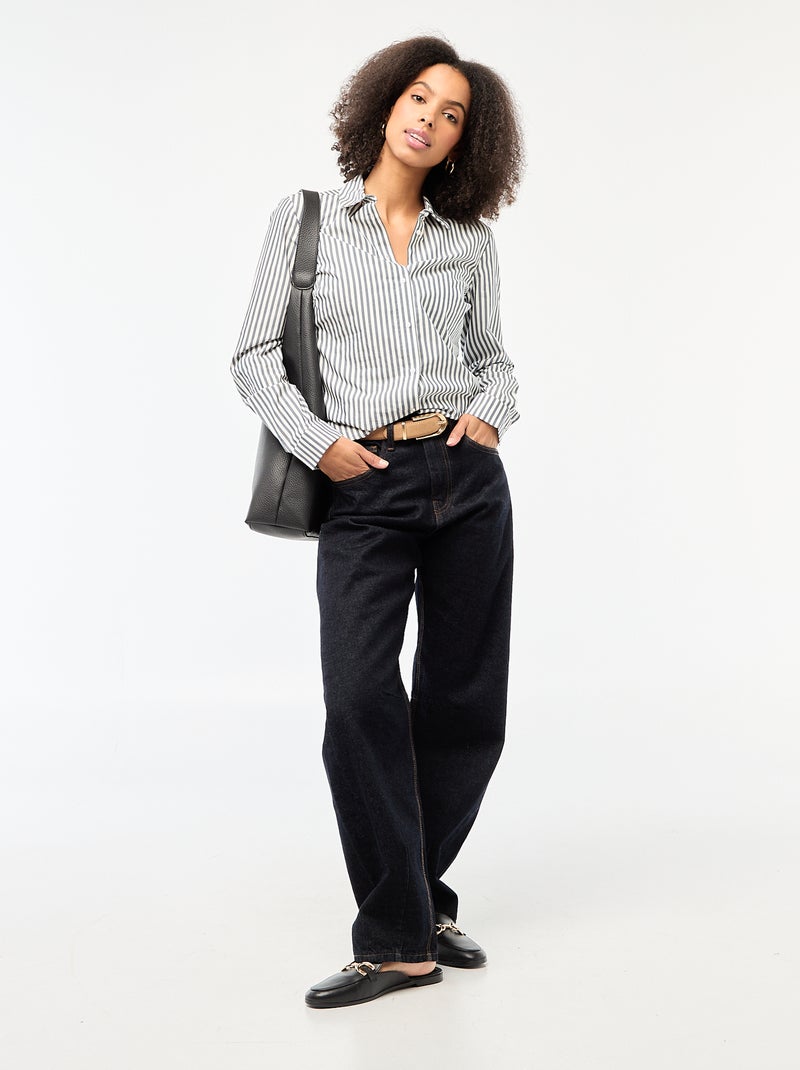 Aansluitende blouse met Italiaanse kraag Blauw - Kiabi