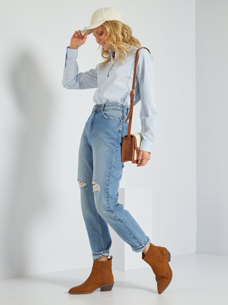 Aansluitende blouse met Italiaanse kraag BLAUW - Kiabi