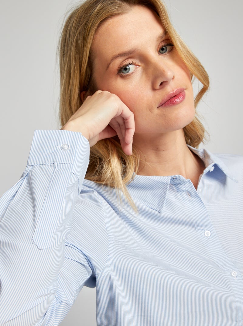 Aansluitende blouse met Italiaanse kraag BLAUW - Kiabi