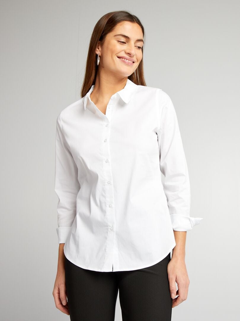 Aansluitende blouse met Italiaanse kraag wit - Kiabi