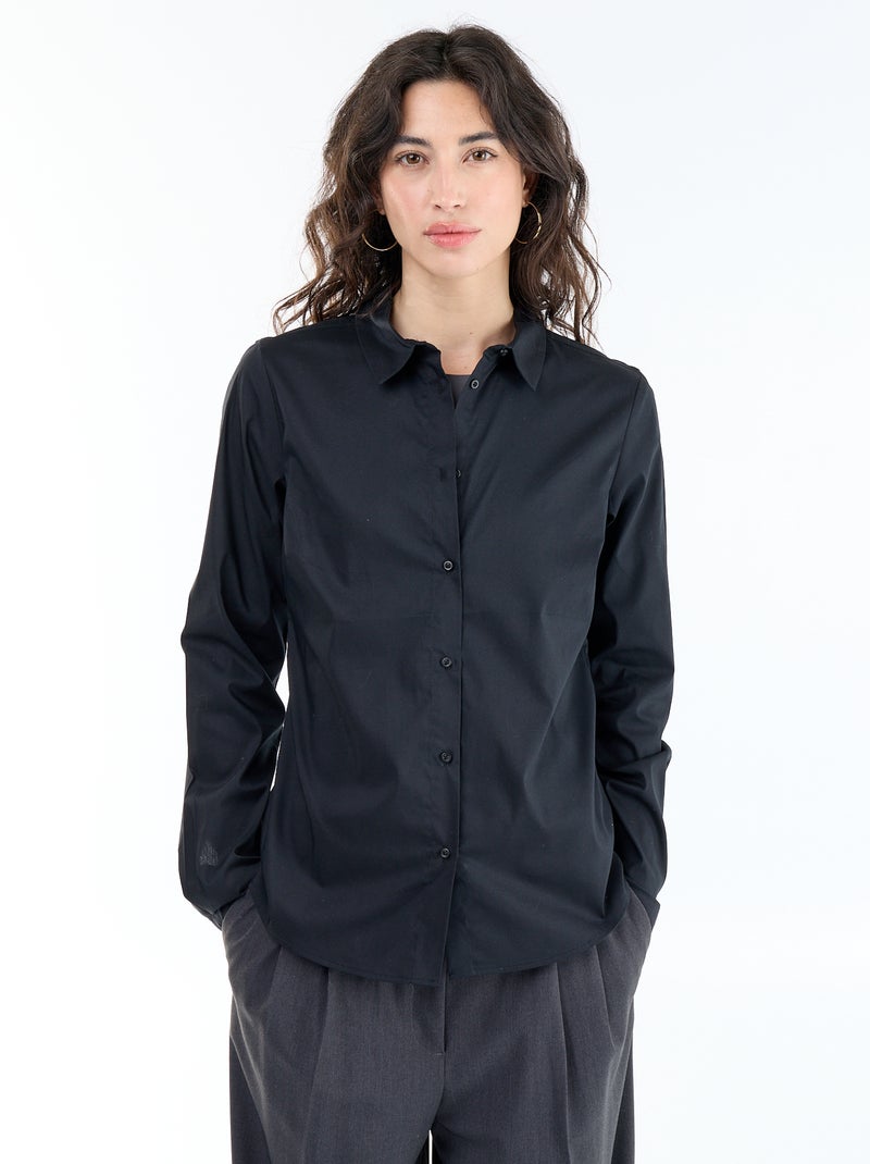 Aansluitende blouse met Italiaanse kraag Zwart - Kiabi