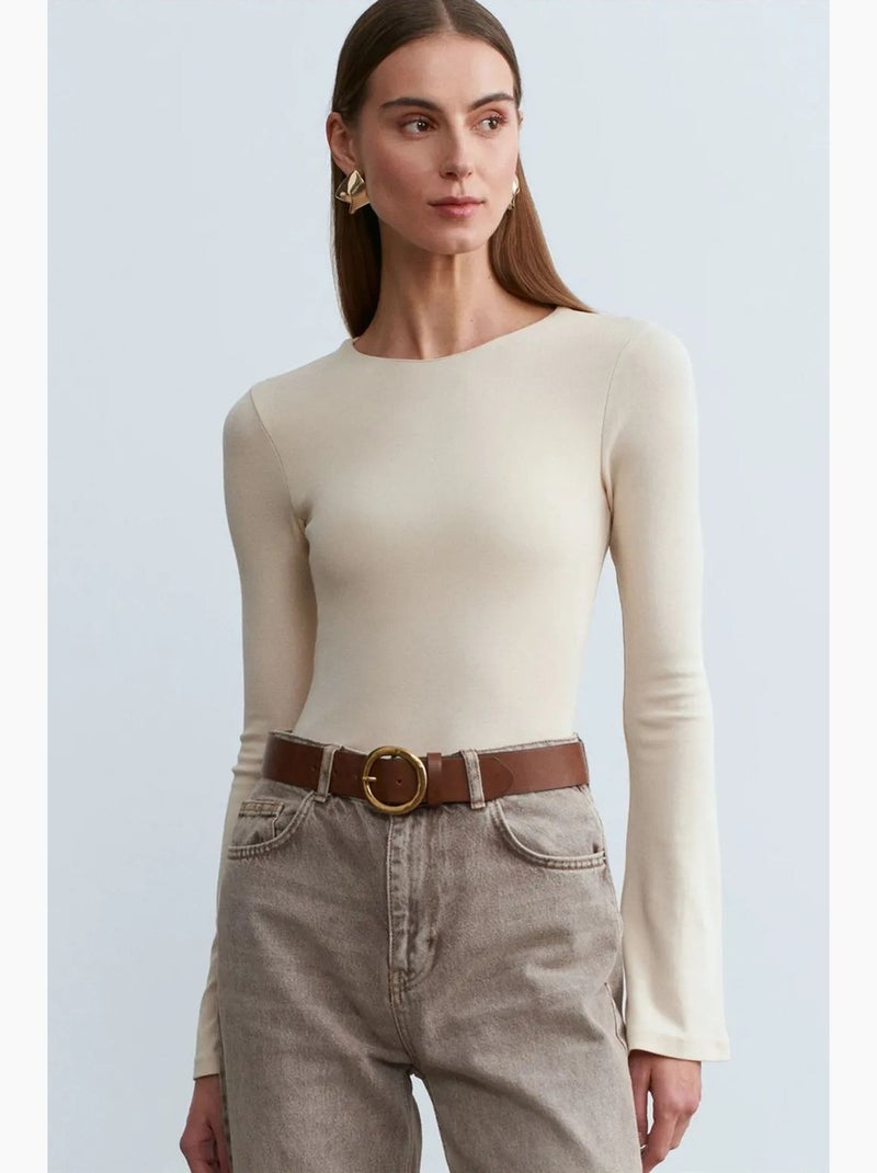 Aansluitende blouse met lange mouwen en ronde hals dilvin Crème - Kiabi