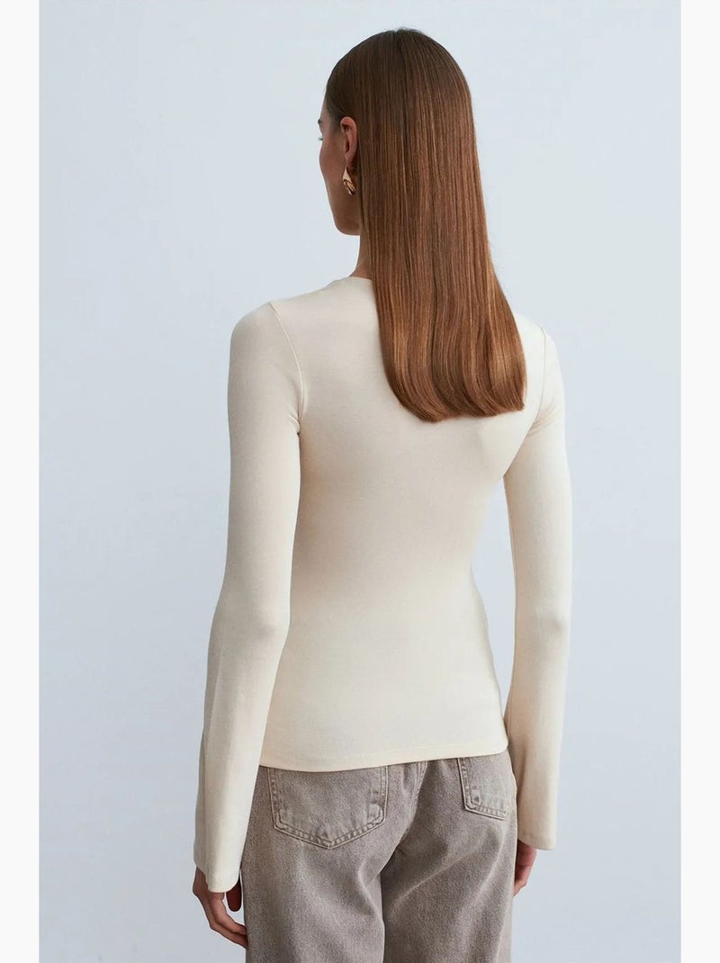 Aansluitende blouse met lange mouwen en ronde hals dilvin Crème - Kiabi