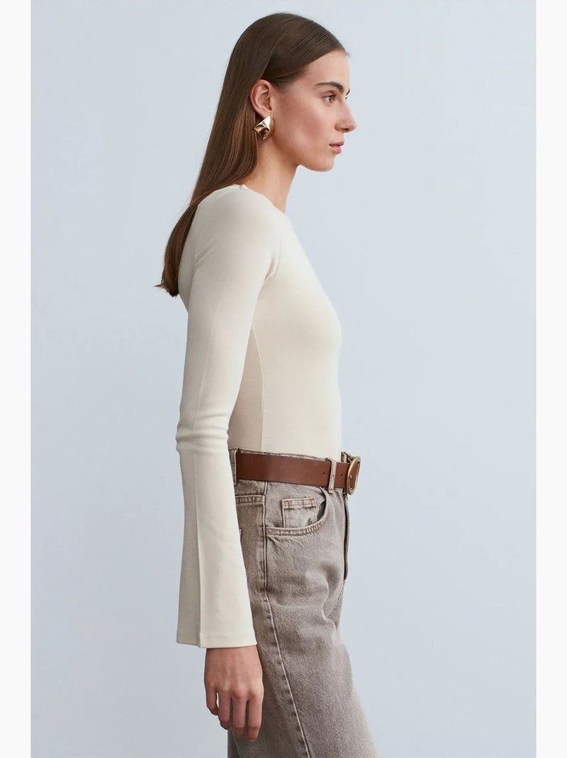 Aansluitende blouse met lange mouwen en ronde hals dilvin Crème - Kiabi