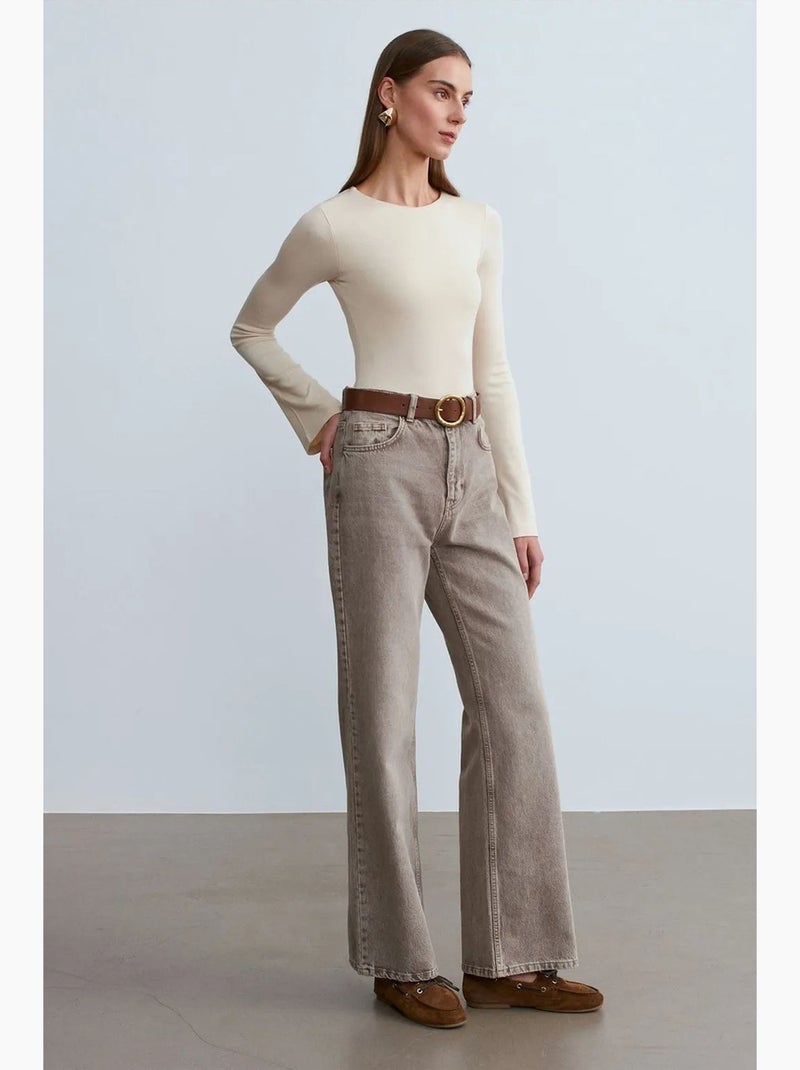 Aansluitende blouse met lange mouwen en ronde hals dilvin Crème - Kiabi