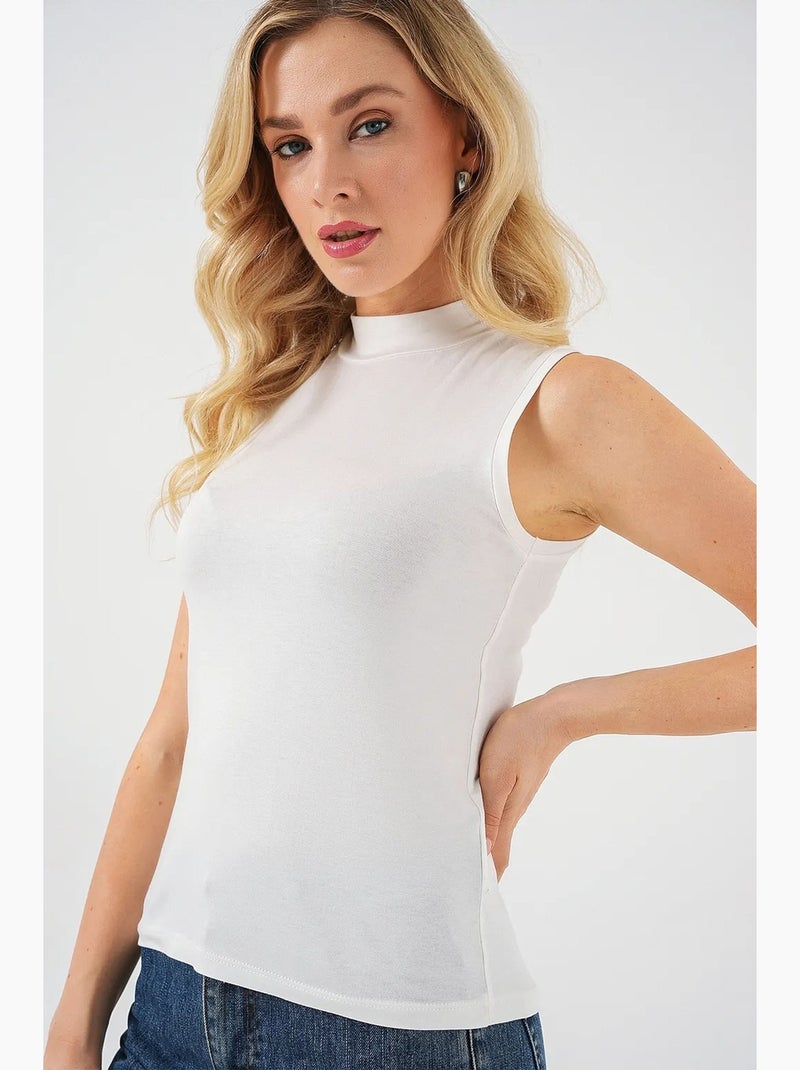 Aansluitende bodysuit met halve col bdart Ivoor - Kiabi