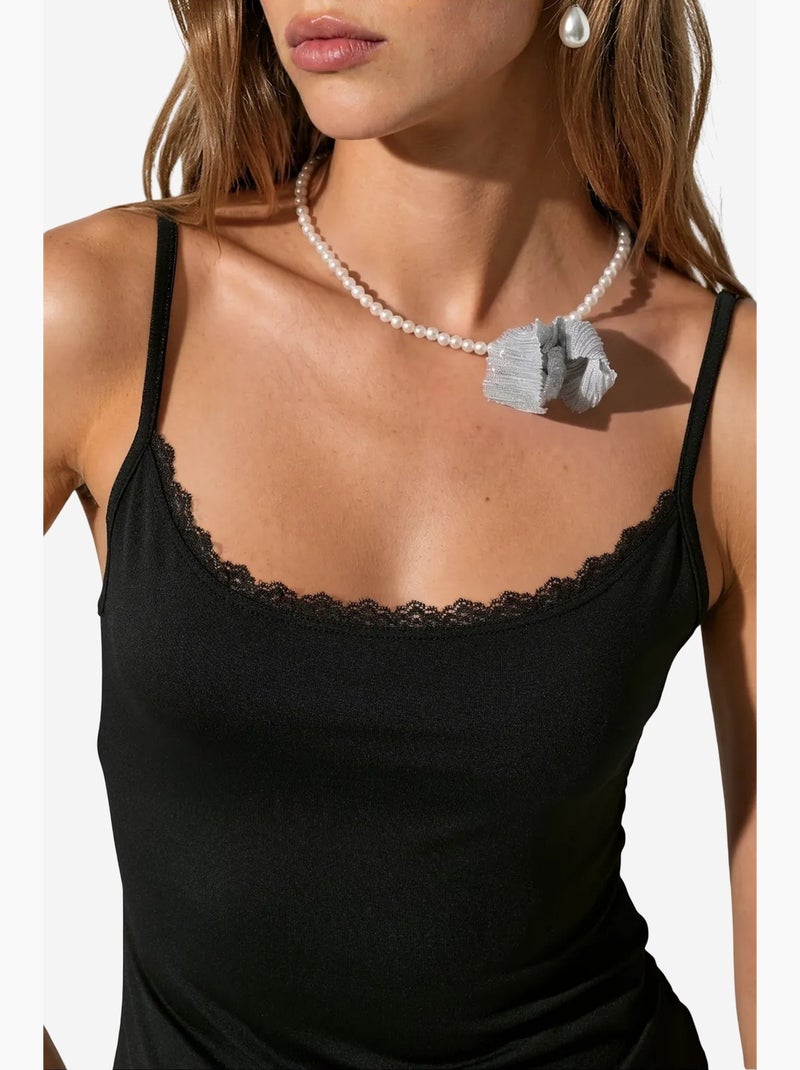 Aansluitende cropped camitop met kant busem Zwart - Kiabi