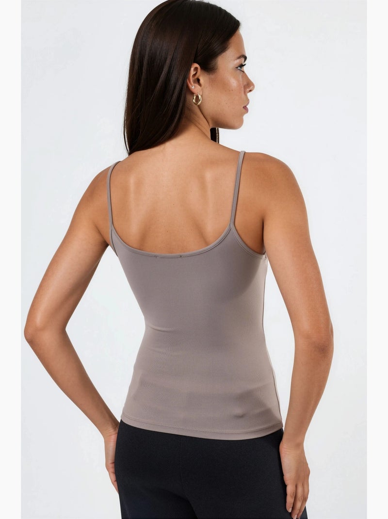 Aansluitende gebreide tanktop met u-hals busem Klei-beige - Kiabi