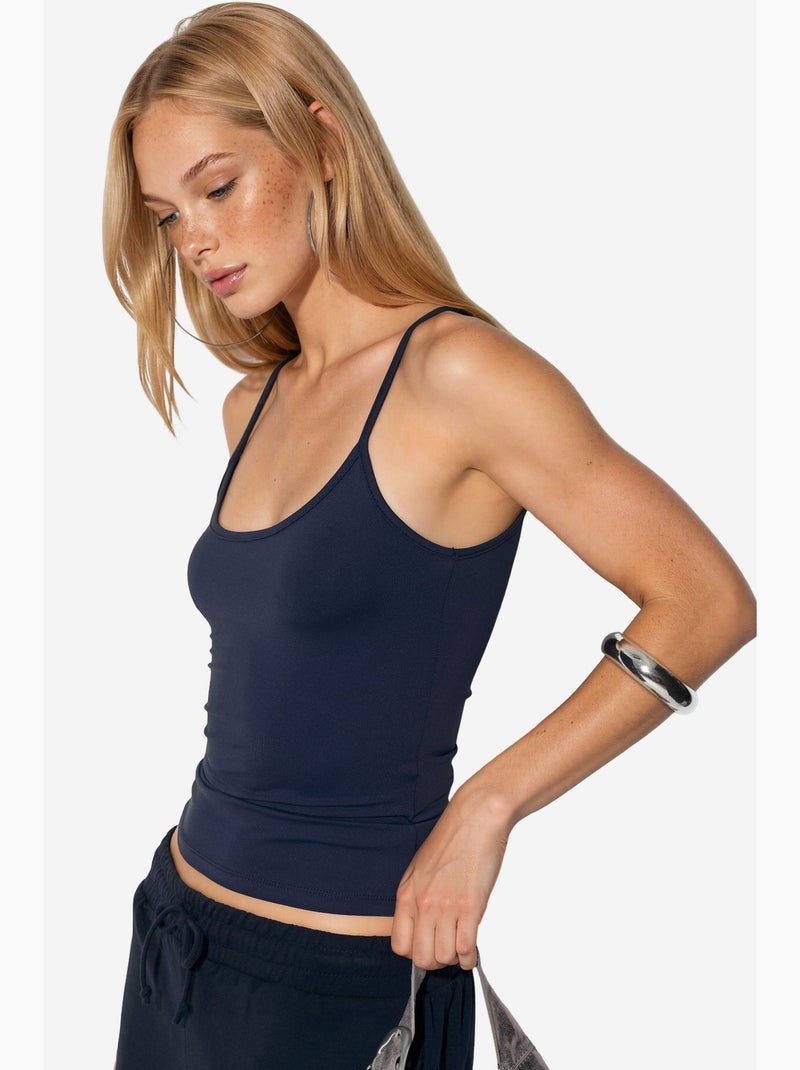Aansluitende gebreide tanktop met u-hals busem Marineblauw - Kiabi