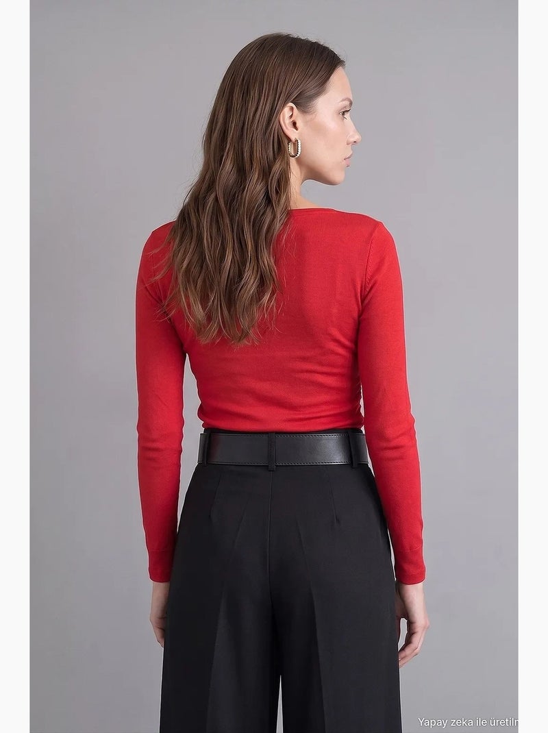 Aansluitende geribde blouse met boothals dilvin Rood - Kiabi