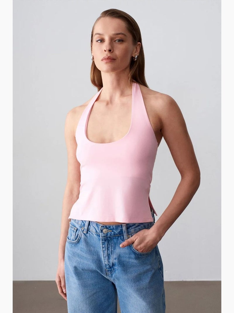 Aansluitende haltertop met cut-out dilvin Suikerroze - Kiabi