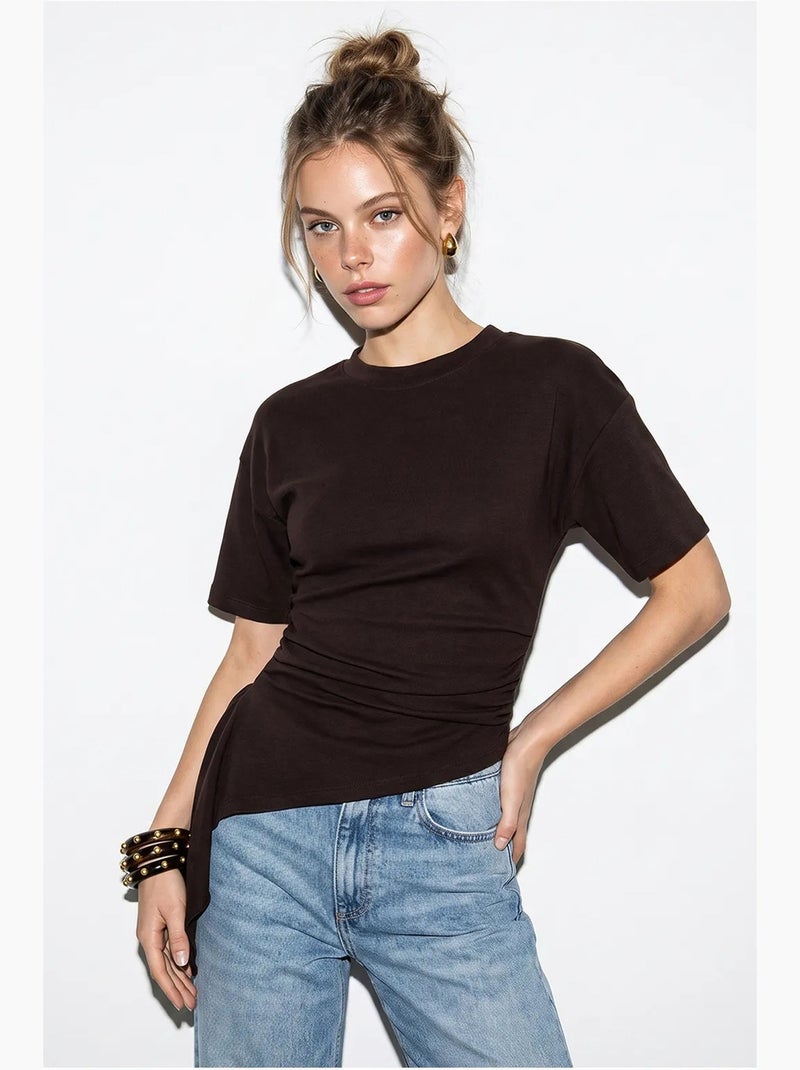 Aansluitende jerseyblouse met drapering lucci Chocoladebruin - Kiabi