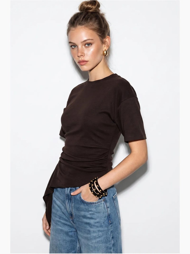 Aansluitende jerseyblouse met drapering lucci Chocoladebruin - Kiabi
