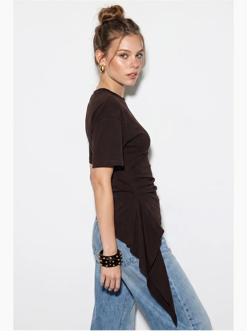 Aansluitende jerseyblouse met drapering lucci Chocoladebruin - Kiabi