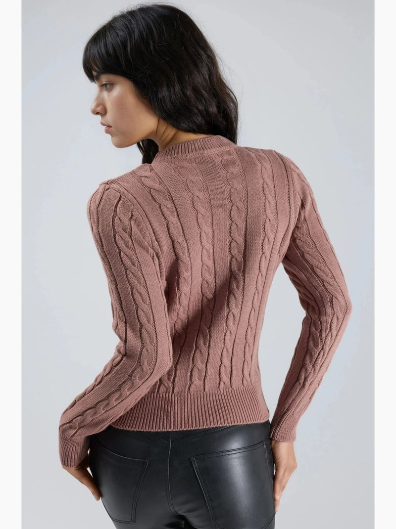 Aansluitende kabelgebreide trui my fashion Oudroze - Kiabi