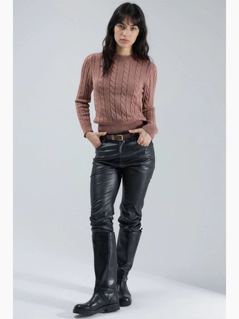 Aansluitende kabelgebreide trui my fashion Oudroze - Kiabi