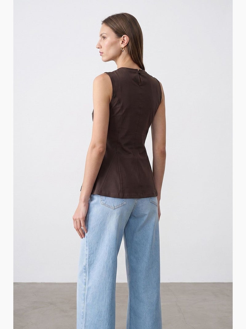 Aansluitende katoenen poplin top met cut-out dilvin Chocoladebruin - Kiabi