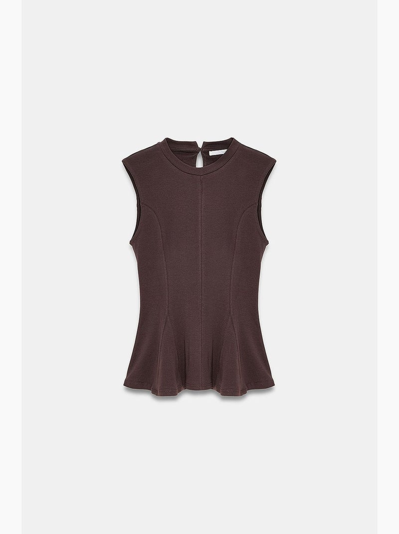 Aansluitende katoenen poplin top met cut-out dilvin Chocoladebruin - Kiabi