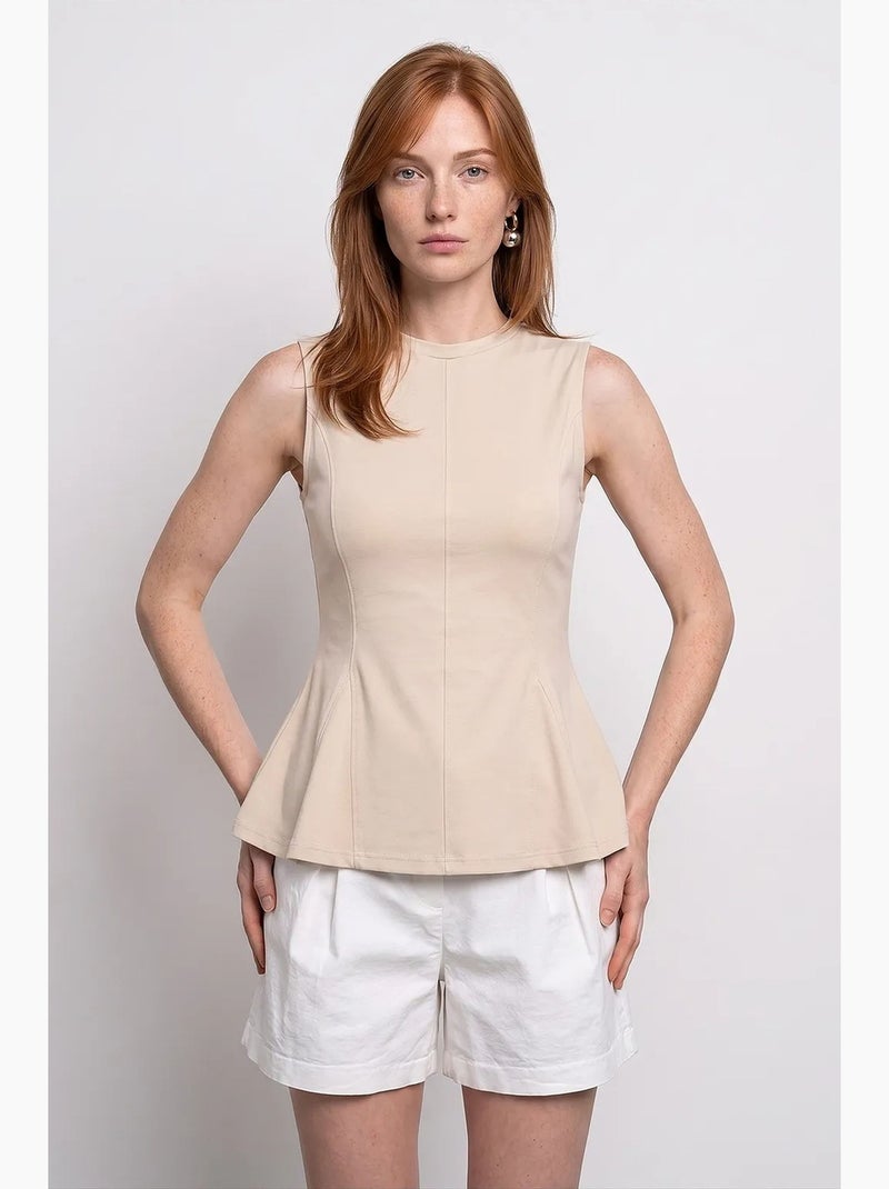 Aansluitende katoenen poplin top met cut-out dilvin Klei-beige - Kiabi