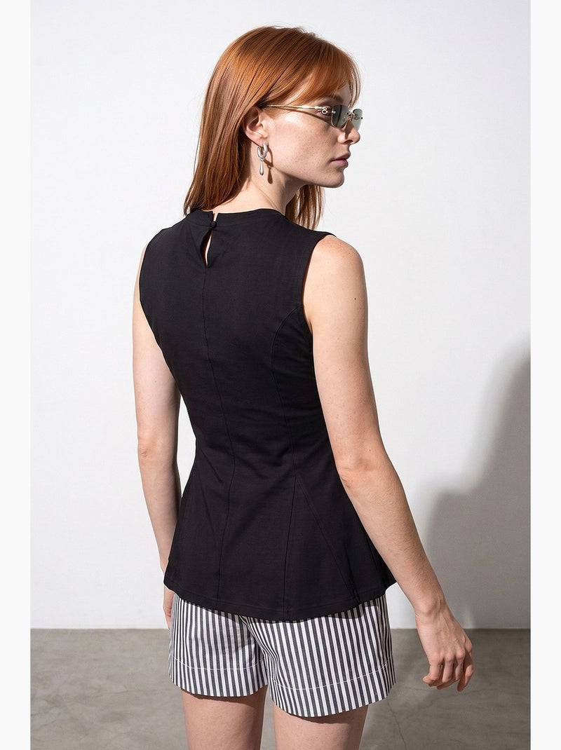 Aansluitende katoenen poplin top met cut-out dilvin Zwart - Kiabi