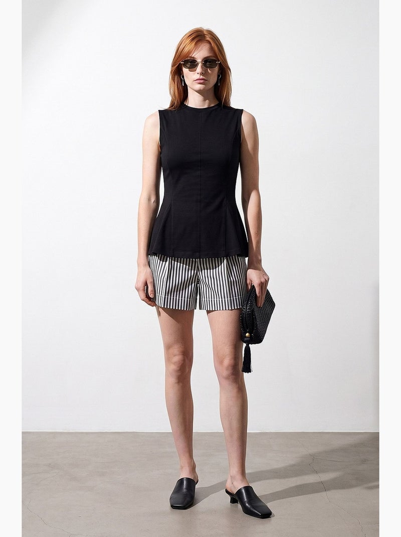 Aansluitende katoenen poplin top met cut-out dilvin Zwart - Kiabi