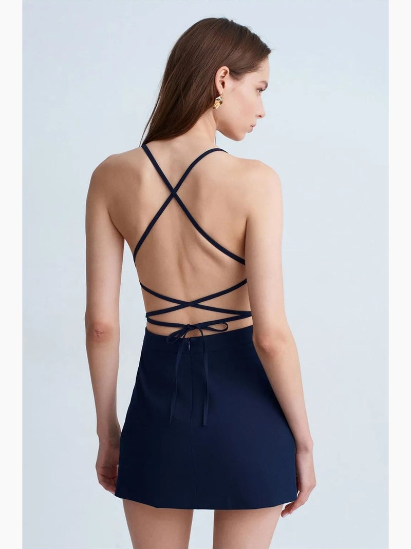 Aansluitende mini-jurk met vierkante hals en cut-out dilvin Marineblauw - Kiabi