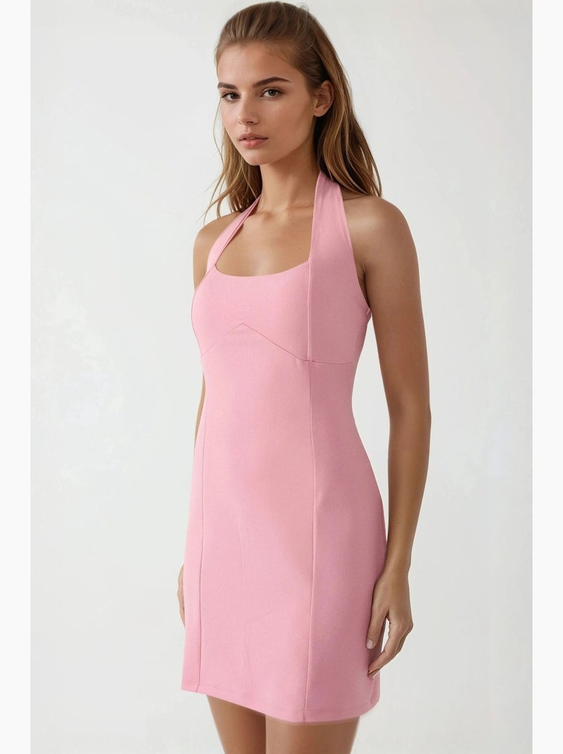 Aansluitende mini-jurk met vierkante hals hiccup Roze - Kiabi