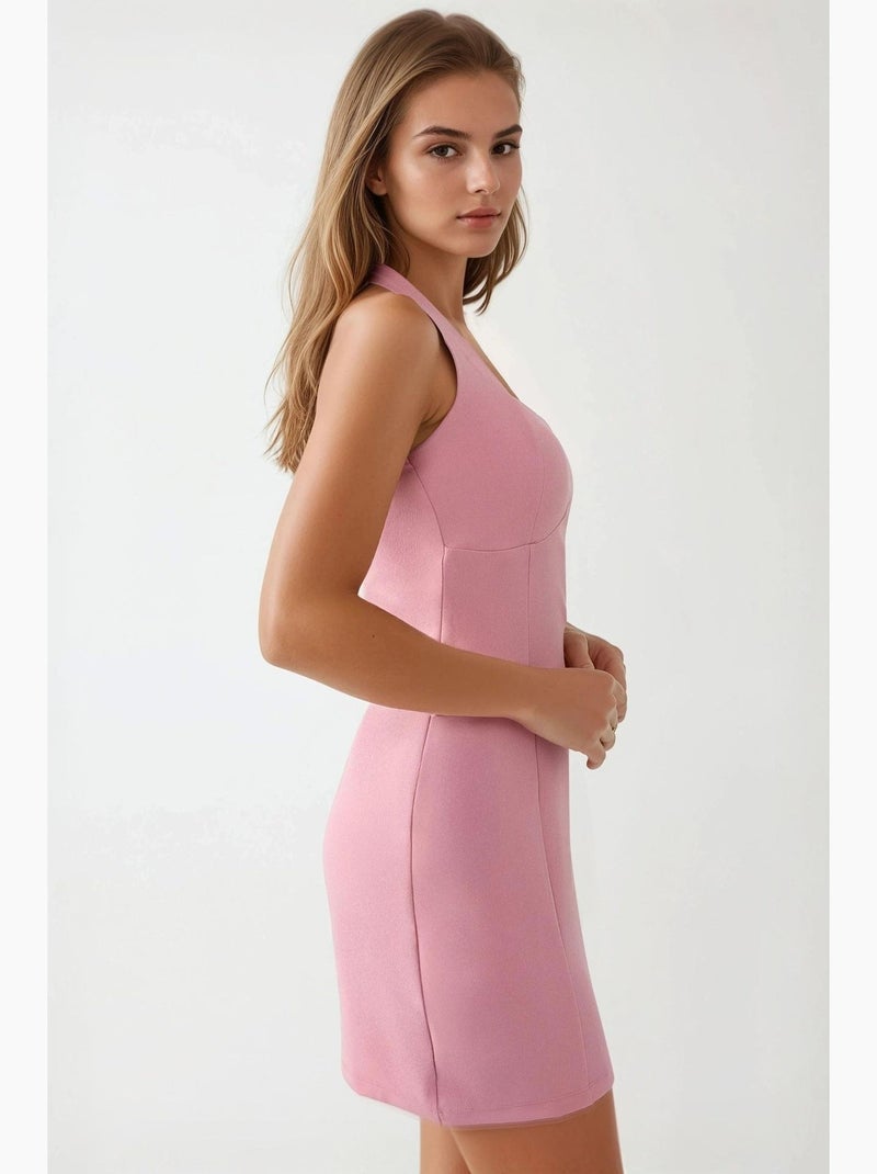 Aansluitende mini-jurk met vierkante hals hiccup Roze - Kiabi