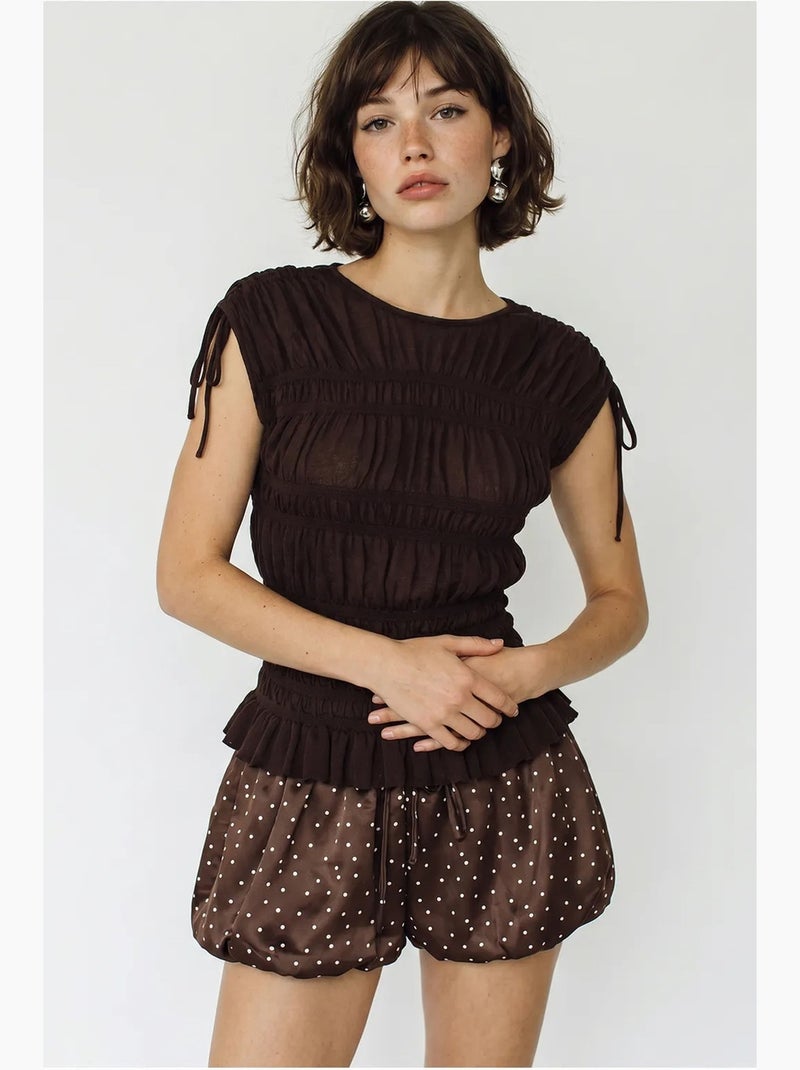 Aansluitende mouwloze gebreide blouse met strikdetail lucci Bruin - Kiabi
