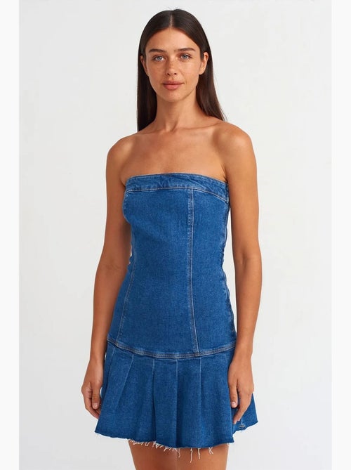 Aansluitende strapless denim minijurk dilvin - Kiabi Aansluitende strapless denim minijurk dilvin - Kiabi