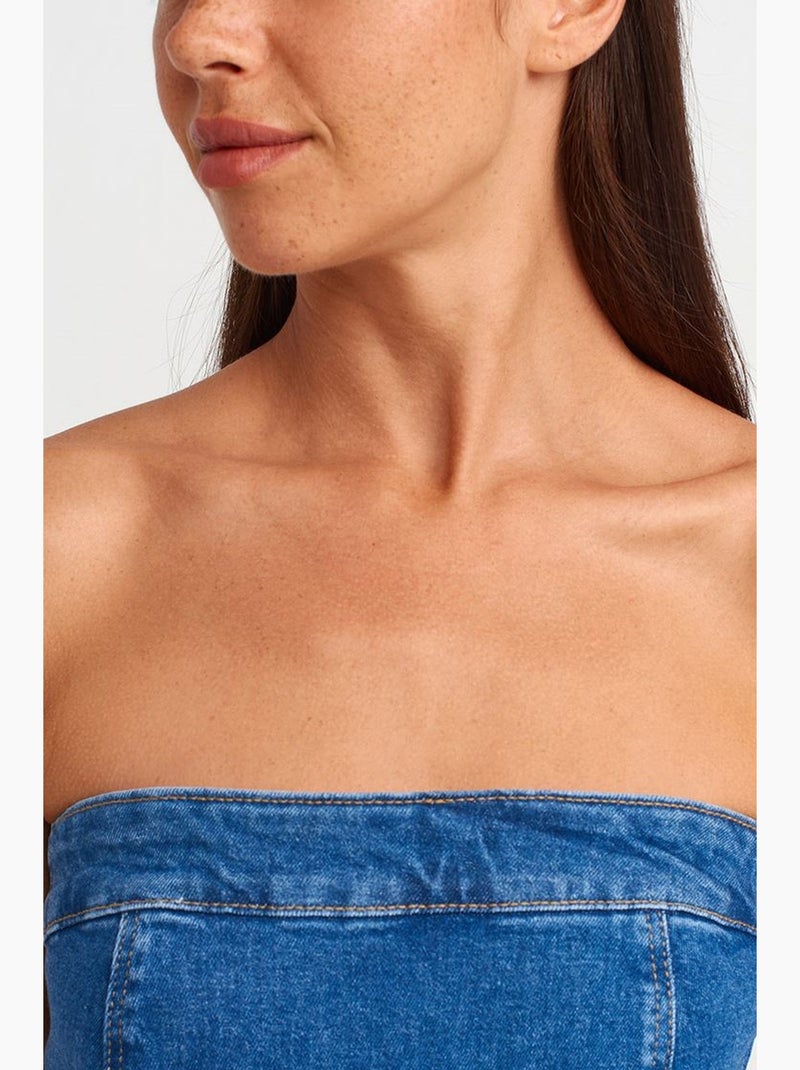 Aansluitende strapless denim minijurk dilvin Saffierblauw - Kiabi