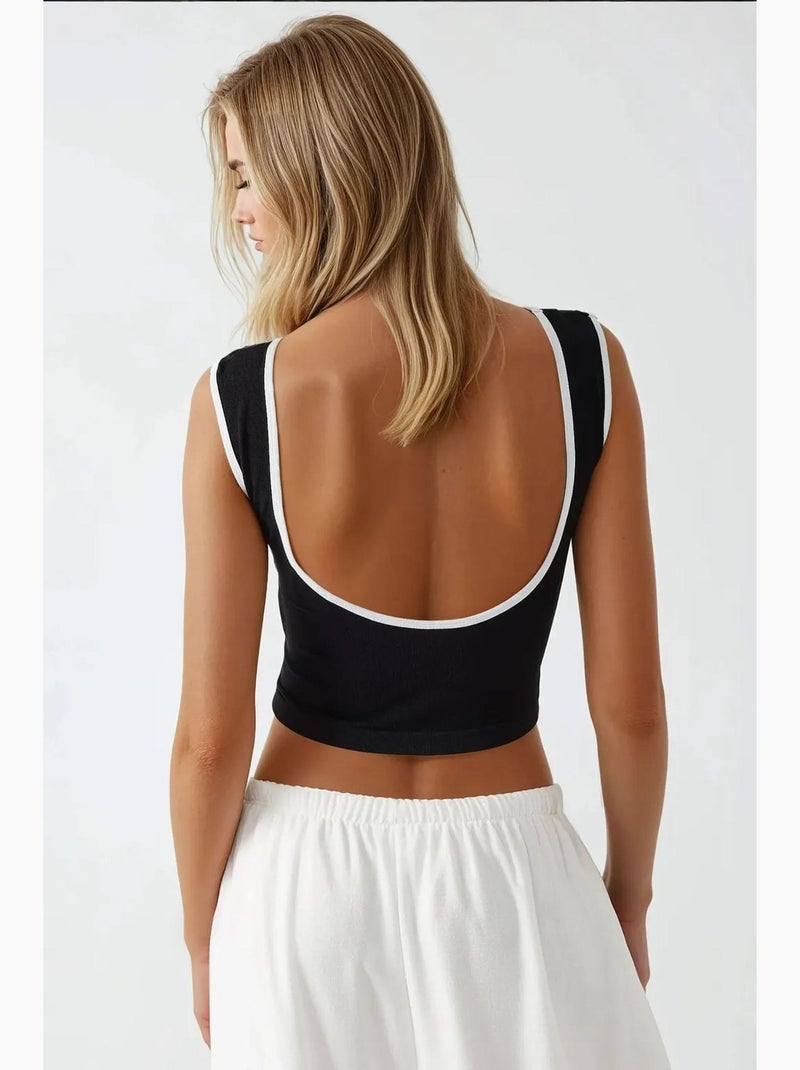 Aansluitende tanktop met ronde hals en contrast, hiccup Zwart - Kiabi