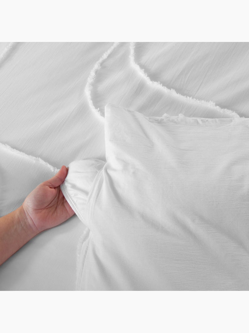 Abstract geometrisch getuft gewassen katoenen bedlinnenset Wit - Kiabi