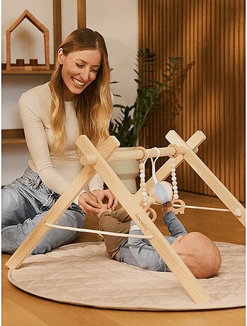 Activiteitenmat met houten baby gym LIONELO Anis Set – Opvouwbaar – Mat van 2 cm