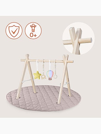 Activiteitenmat met houten baby gym LIONELO Anis Set – Opvouwbaar – Mat van 2 cm