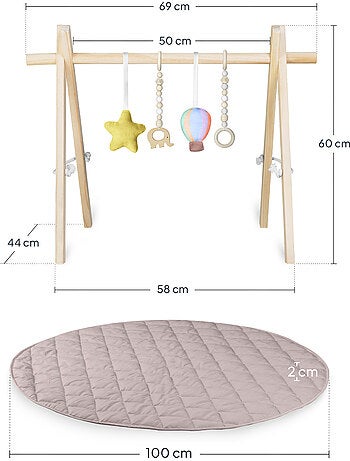Activiteitenmat met houten baby gym LIONELO Anis Set – Opvouwbaar – Mat van 2 cm
