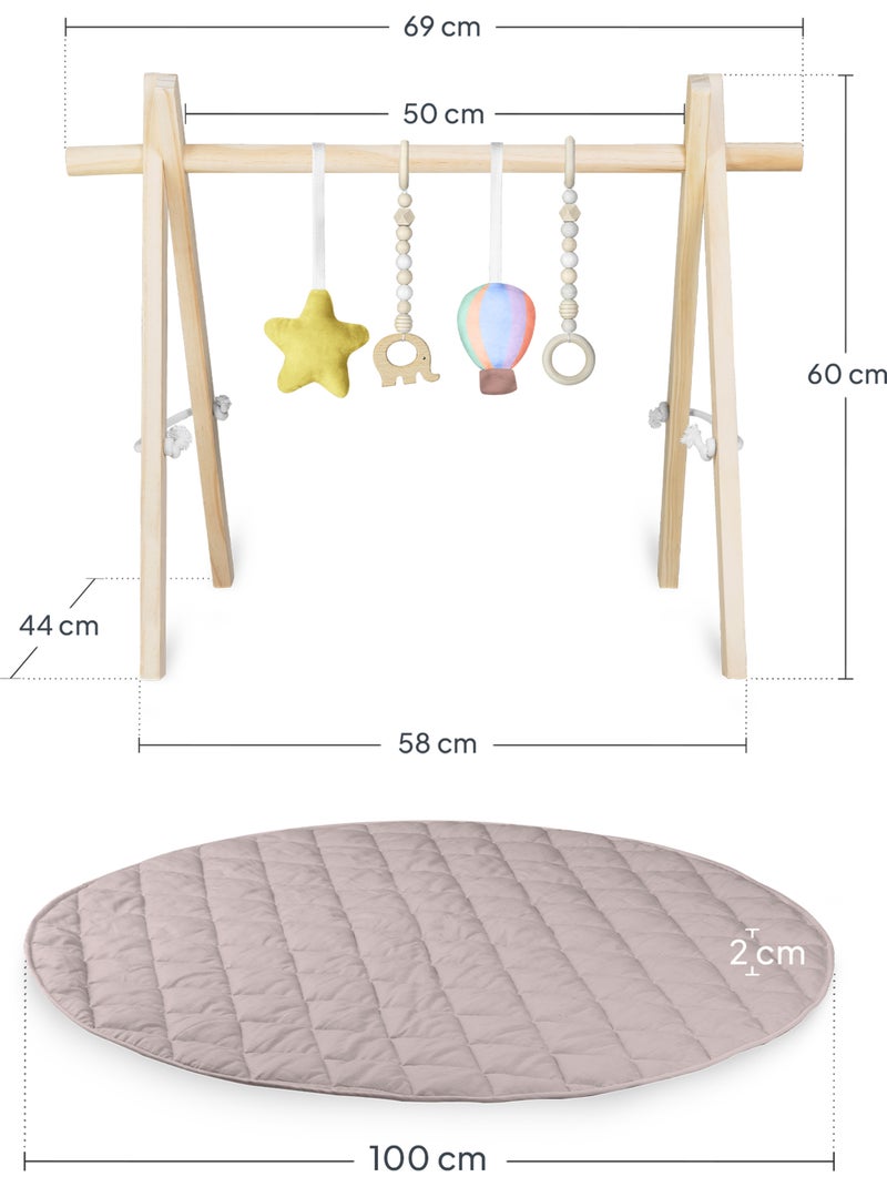 Activiteitenmat met houten baby gym LIONELO Anis Set – Opvouwbaar – Mat van 2 cm Multicolor - Kiabi