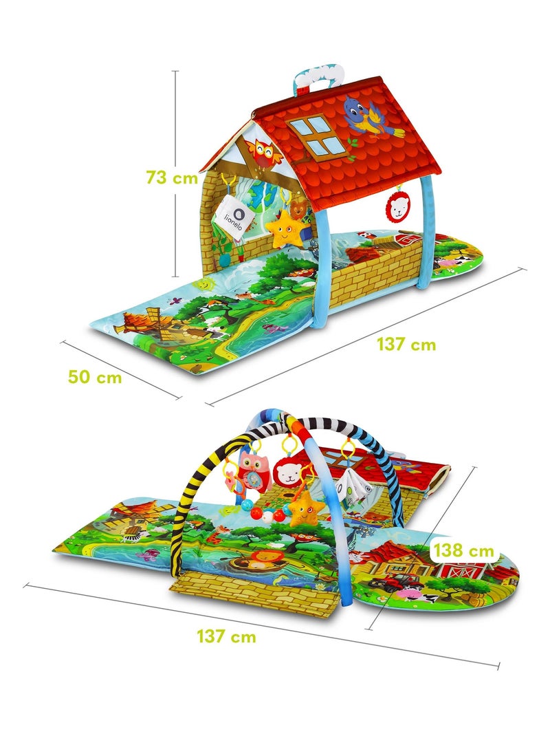 Activiteitenmat voor baby’s 2-in-1 LIONELO Agnes – Platte speelmat met bogen en speelmat met huisje Blauw Multikleur Blauw - Kiabi