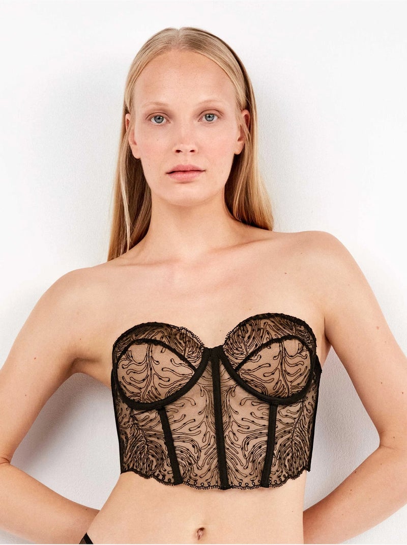 Afneembare bustier geborduurd kant Zwart - Kiabi