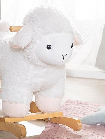 Agneau à bascule en bois massif et peluche - ROBA