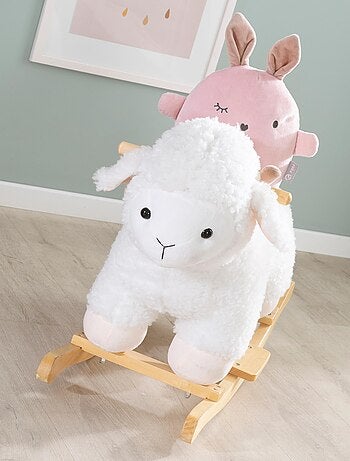 Agneau à bascule en bois massif et peluche - ROBA