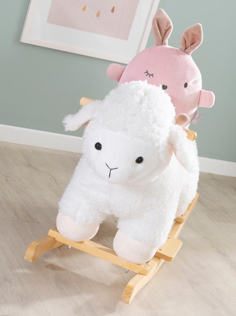 Agneau à bascule en bois massif et peluche - ROBA Blanc Beige - Kiabi