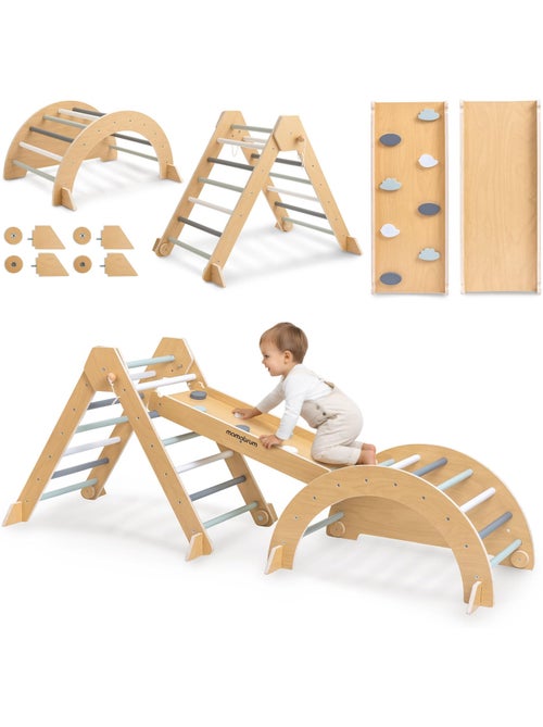 Aire de jeux évolutive bois triangle pikler arche toboggan 200x68cm pastel - Kiabi