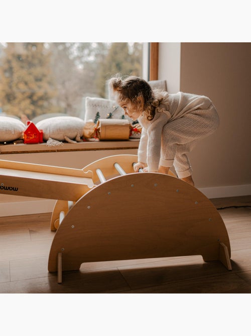 Aire de jeux évolutive bois triangle pikler arche toboggan 200x68cm pastel - Kiabi